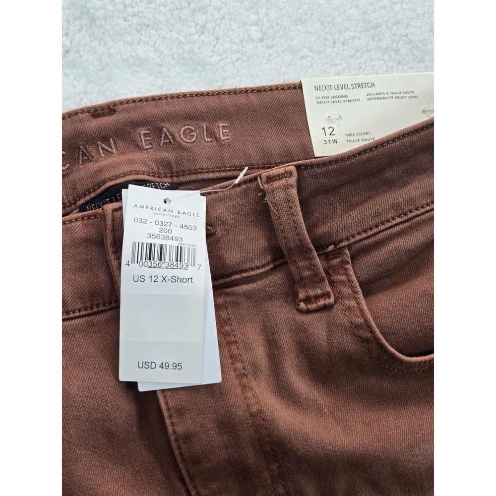 American Eagle Women Jeans NWT Size 12 X Short Rust Brown Grunge Next Level Strc - Picture 5 of 10